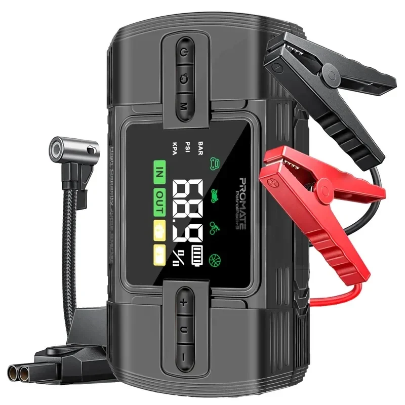 Promate 1200A/12V Jump Starter Air Compressor with 12000mAh Power bank & Flashlight