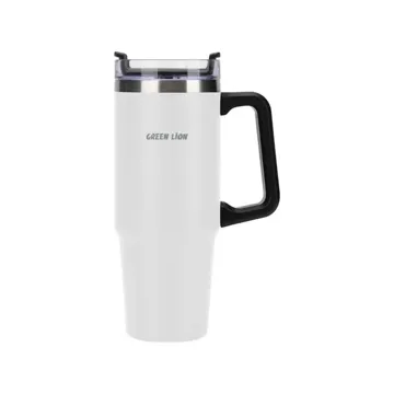 Green Lion Vacuum Travel Mug – White