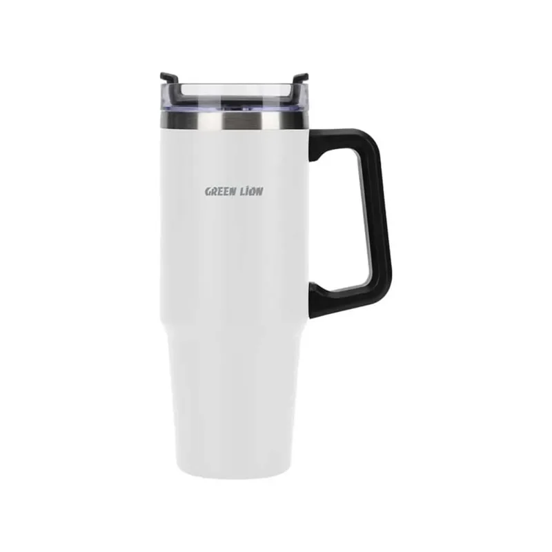 Green Lion Vacuum Travel Mug – White