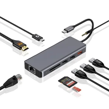 Porodo 9 in1 USB-C Hub Type-C PD 100W HDMI Ethernet USB SD Card 3.5mm Aux