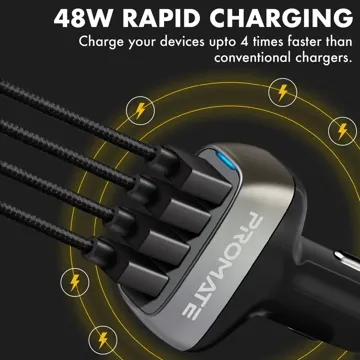 Promate 48W Fast Charging 4-Port Rapid USB Car Charger