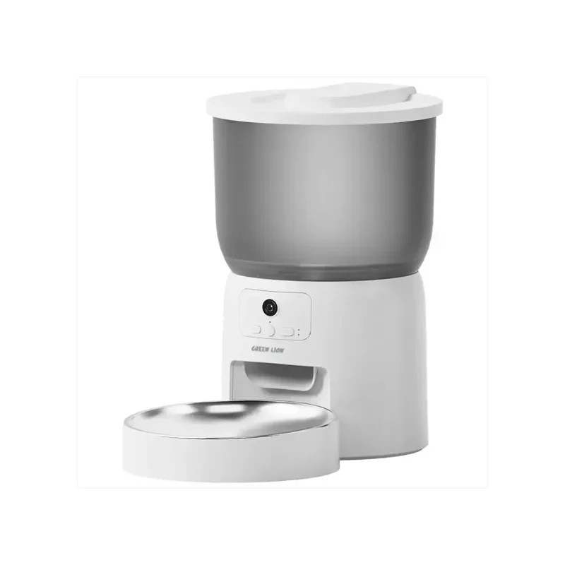 Green Lion Smart Pet Feeder with Stainless Steel Bowl – white