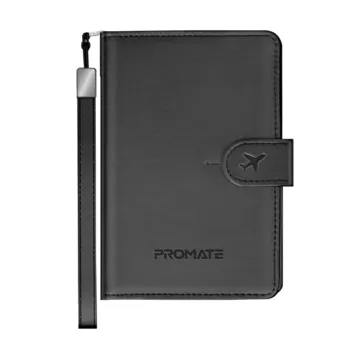 Promate Anti-Loss Slim Leather Passport Holder with RFID Protection & Smart Tracking