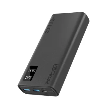 Promate 20000mAh Slim Power Bank with USB-C Input and Output, Micro-USB Input and 2 USB-A Output