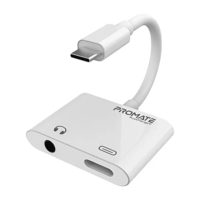 Promate USB-C Audio Adapter with 3.5mm AUX Port and 5V/3A USB-C Charger