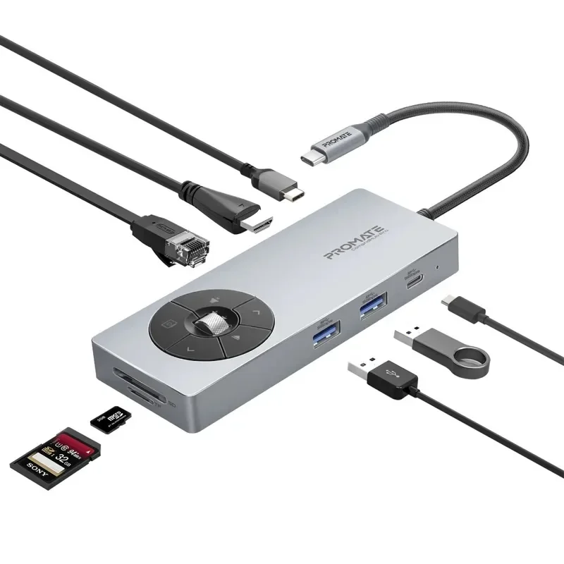 Promate 14 in 1 Highspeed Multiport USB-C Hub Multimedia Controls & 100WPD