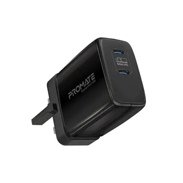 Promate 65W Dual USB-C Port GaNFast Charger