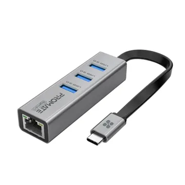 Promate Multi-Port USB-C Adapter with Ethernet, USB 3.0 Ports