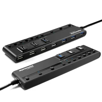 Promate High Performance 10-port USB Hub with Four USB 3.0 and Six USB 2.0 Ports