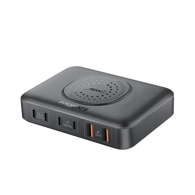Promate GaNFast 100W Power Delivery Charging Station with 15W Wireless Charger, UK Plug