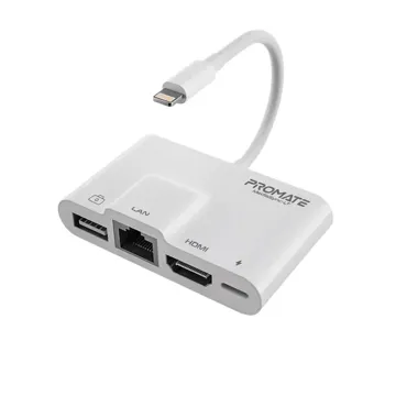 Promate Lightning Connector Hub with 1080p HDMI, RJ45, Charger