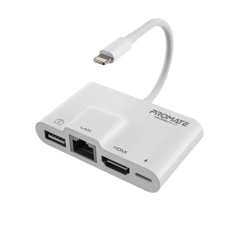 Promate Lightning Connector Hub with 1080p HDMI, RJ45, Charger