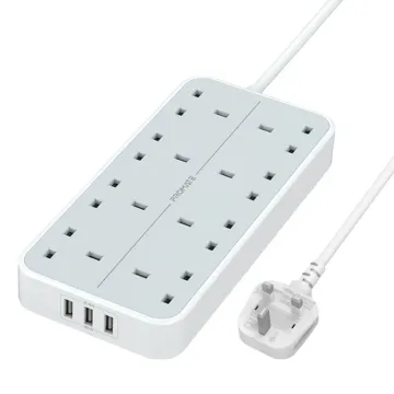 Promate 3250W High Output 8-Outlet Power Strip with 3 USB Ports 2 Meters Cable