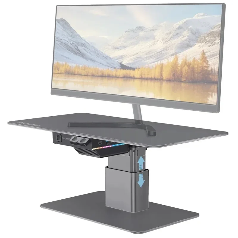 Promate Motorized Multi-Level Aluminum Stand for Monitors and Laptops with Built-In USB Hub