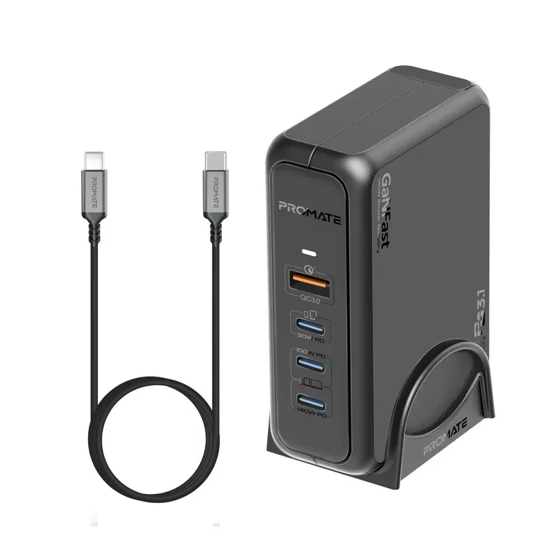Promate Super Speed GaNFast PD3.1 Charging Station with 140W USB-C PD, 100W USB-C PD