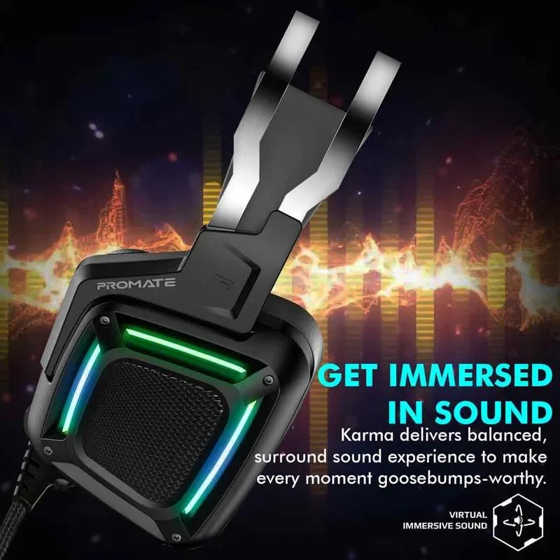 Promate On-Ear Gaming Earphone with Vibration, Led Light, Mic
