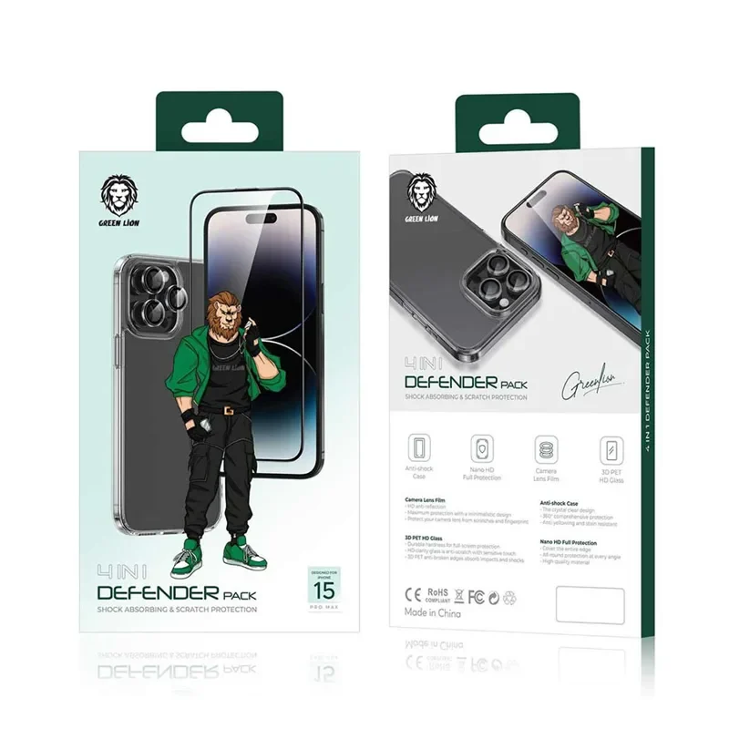 Green Lion 4 in 1 Defender Pack for iPhone 15 Pro Max Transparent