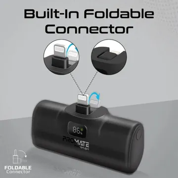 Promate 5000mAh Portable Mini Power Bank with foldable 20W