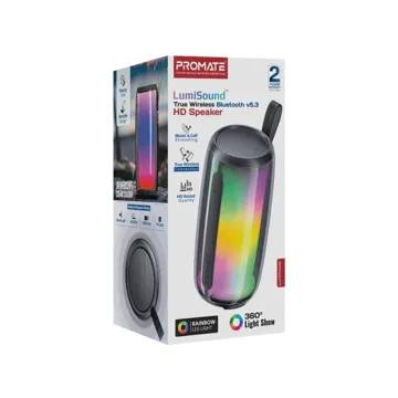 Promate High Fidelity RGB Wireless BT 5.3 Speaker, Tower Design
