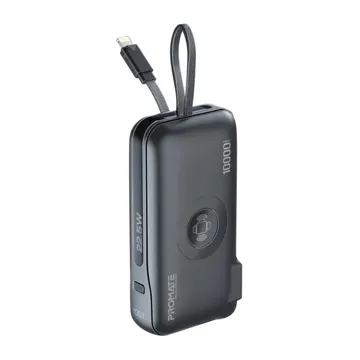 Promate 10000mAh Fast-Charging Power Bank with Apple Watch Charger and Built-In Lightning Cable