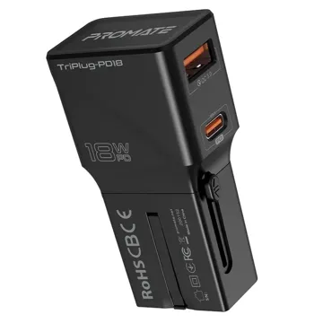 Promate Travel Adapter with Re-Settable Fuse & 30 Watt Output
