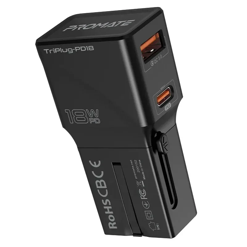 Promate Travel Adapter with Re-Settable Fuse & 30 Watt Output