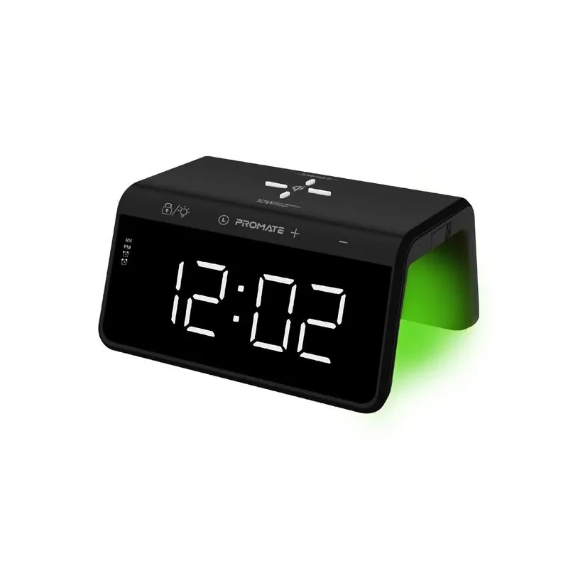 Promate Multi-Function LED Alarm Clock with 10W Wireless Charger