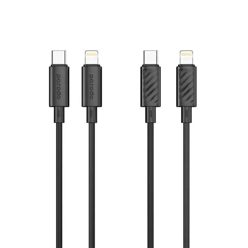 Porodo Blue 20W PD Type C to Lightning PVC Cable 1.2M – Black