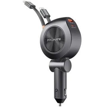 Promate 4-in-1 88W Car Charger with 2 Built-in Retractable 30W USB-C