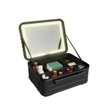 Porodo Lifestyle Travel Makeup Bag with Detachable LED Mirror – Black