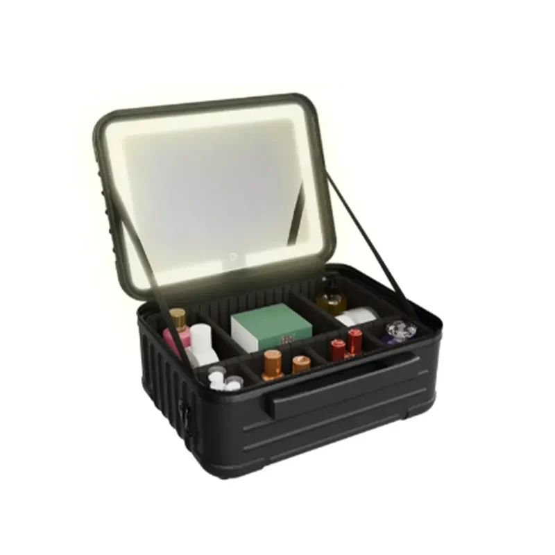 Porodo Lifestyle Travel Makeup Bag with Detachable LED Mirror – Black