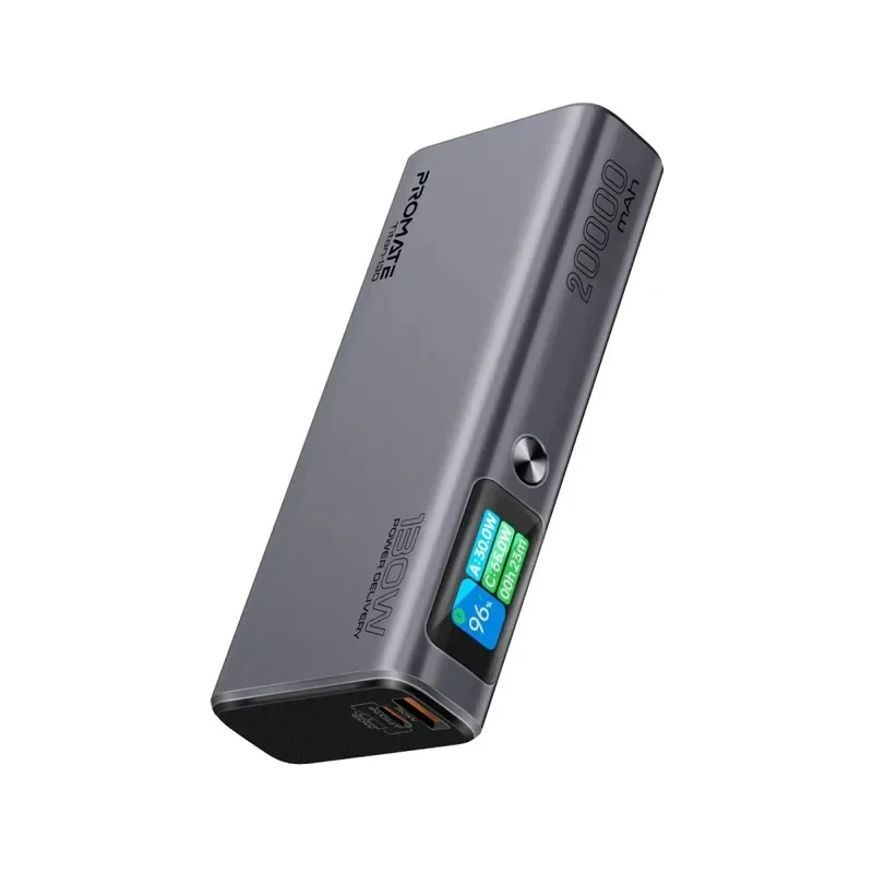 Promate 20000mAh Power bank with 130W Total Output, 100WPD USB