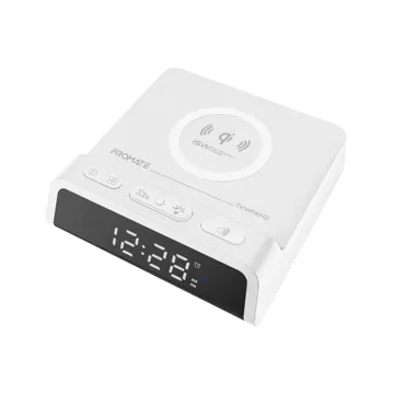 Promate 2-in-1 LED Alarm Clock and Charging Station White