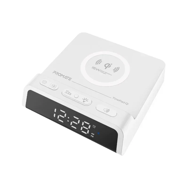 Promate 2-in-1 LED Alarm Clock and Charging Station White