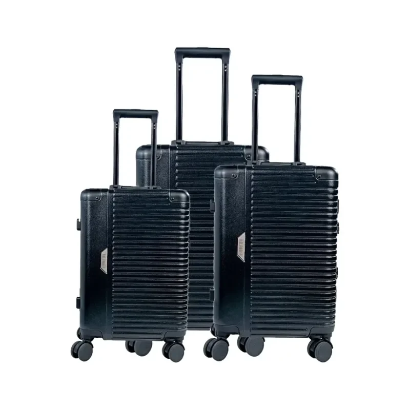 Levelo Travelo Aluminum & PC Set of 3 Travel Luggage – Metallic Black