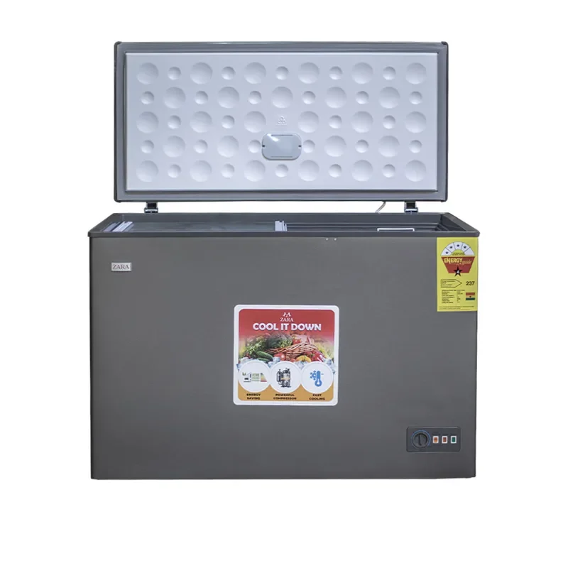 Zara Freezer 270 Litres Glass Sliding Door Lock Light Dark Silver