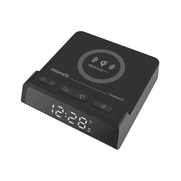 Promate 2-in-1 LED Alarm Clock and Charging Station Black
