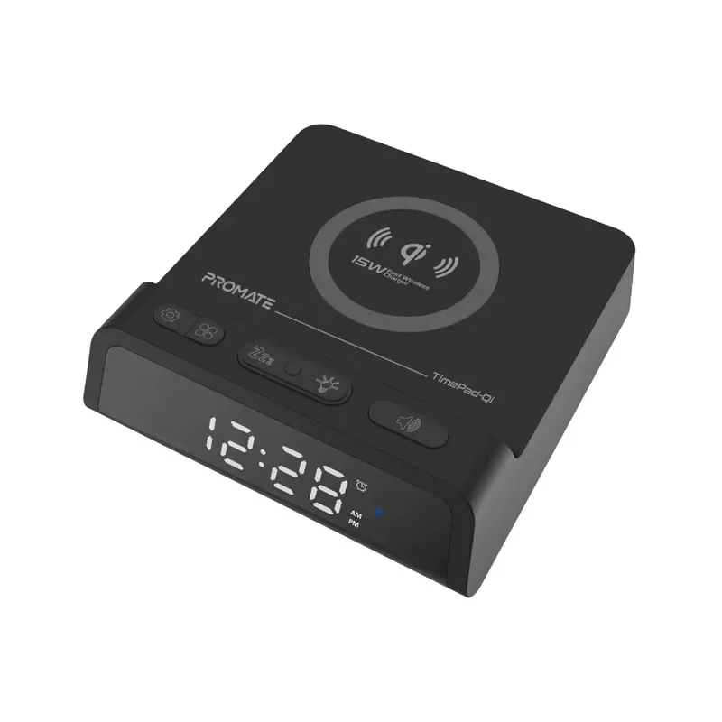 Promate 2-in-1 LED Alarm Clock and Charging Station Black