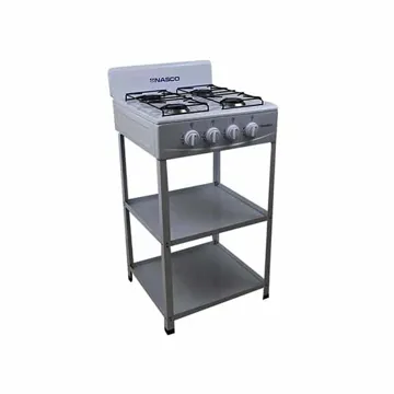 Nasco Stove 4 Gas Burner 2 Shelves Stand White Colour Stainless