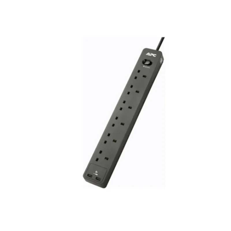 APC Surge Arrest Essential Surge Protector 6X BS1363 OutLet PLug/2 USB Port 2 Meter