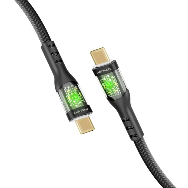 Promate 60W Power Delivery Ultra-Fast USB-C Cable with Transparent Shells