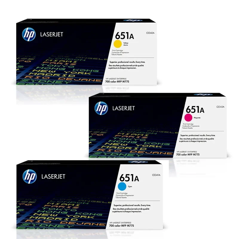HP Toner CE341A, CE342A, CE343A (651A) Cyan Yellow Magenta