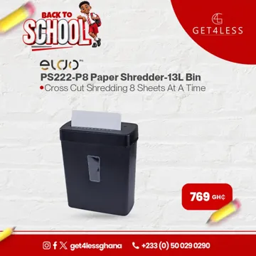 Eldo PS222-P8 Paper Shredder 13 Litres Bin 8 Sheet Cross Cut Shredding