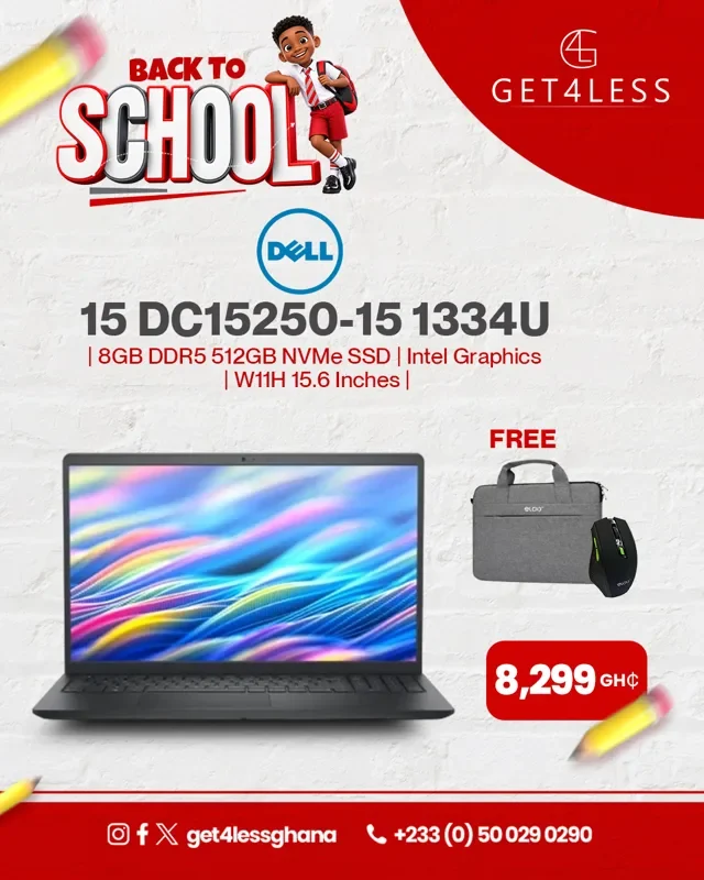 Dell 15 DC15250-i5 1334U 8GB DDR5 512GB NVMe SSD Intel Graphics W11H 15.6 Inches FHD Touch