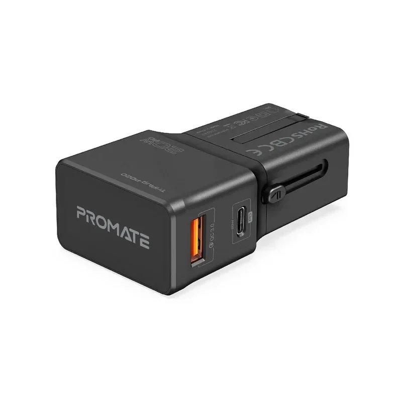 Promate Universal Travel Adapter with 20W Power Delivery And Quick Charge 3.0