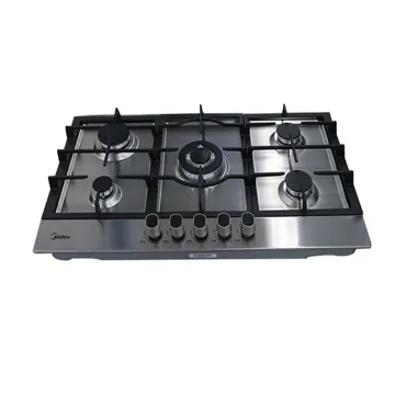 Midea Gas Cooker 5 Burner 90 cm Stainless Steel Auto Ignition, Cast Iron Pan Support