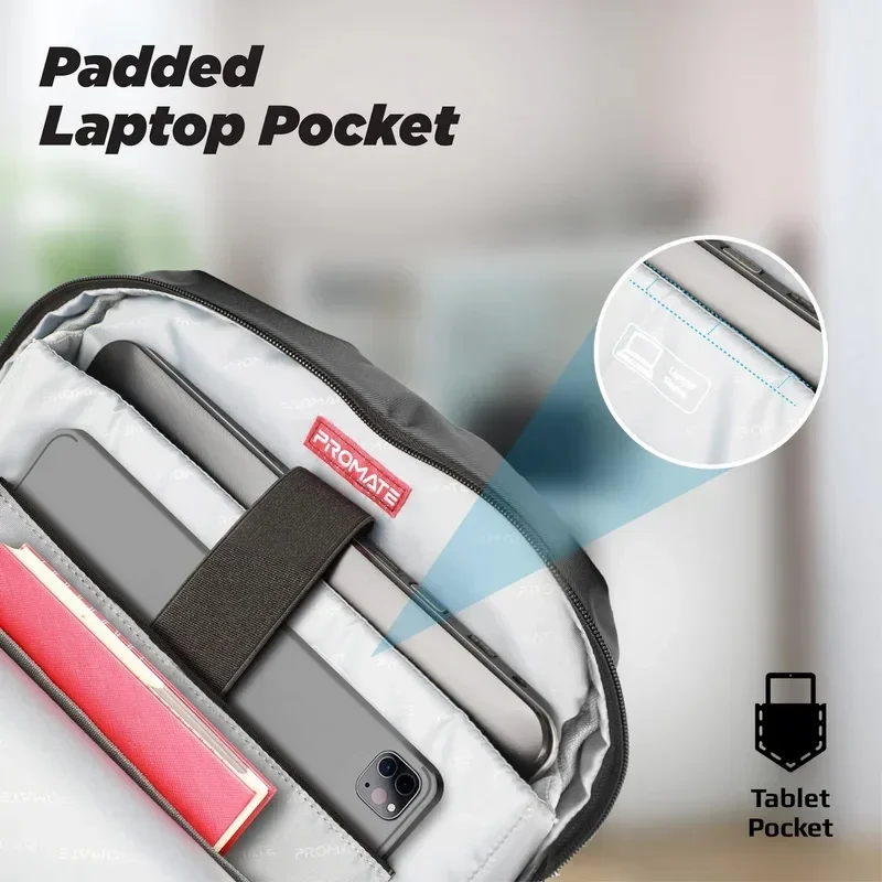 Promate 15.6″ Laptop Backpack made from 300D Twill Polyester