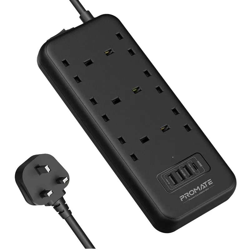 Promate 6-Outlet Surge Protected Power Strip with 20W Power Delivery 2 Meters Cable