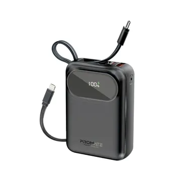 Promate 20000mAh Power Bank with Built-in USB-C & Lightning Cable, 33W PD USB-C in/out port, 20W USB-A