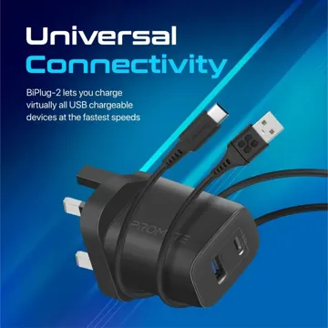 Promate 15.5W Wall Charger with USB-C & USB-A Ports